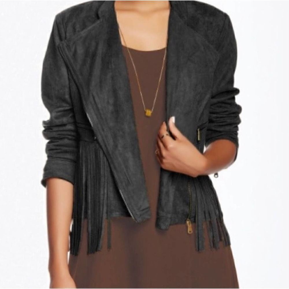 Love Riche Black Faux Suede Fringe Jacket Western Boho